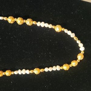 Fresh water pearls,  goldtone filigree ball spacers